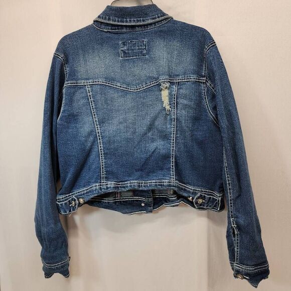 Amethyst Size 2XL Cropped Distressed Denim Long Sleeve Button Up Jacket Western - Picture 2 of 6